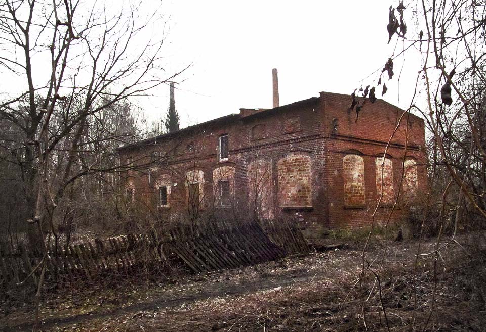Ve chvíli, kdy procházíme okolo staré cihelny, jako bychom se ocitli v jiném světě. Několik polorozpadlých budov v typickém pruském stylu dává tušit místo, kde končila vlečka. Komíny stojí opodál v hustém lese. Padá na mě podivně stísněný pocit. Jaro, které sytí okolní krajinu, sem ještě nedorazilo. Blízká vodní nádrž je pokrytá ledem. Je to tu skutečně jako v zóně, stále čekám, kdy se objeví něco, co odporuje fyzikálním zákonům…