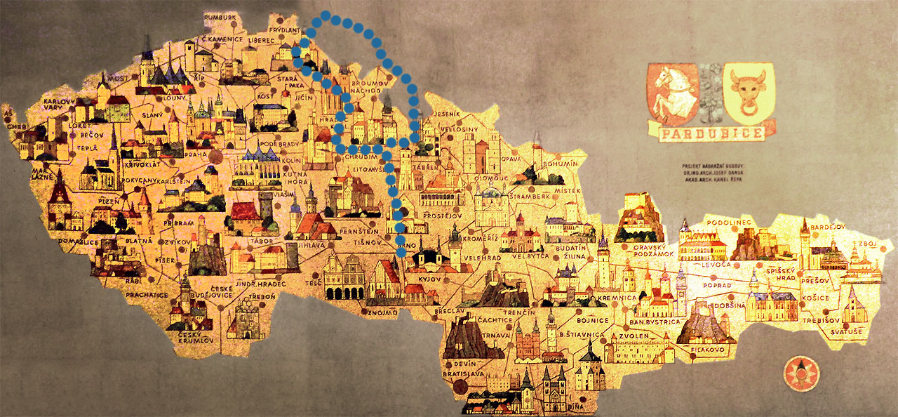 Československá mozaika na nádraží v Pardubicích dobře posloužila pro projekci trasy.