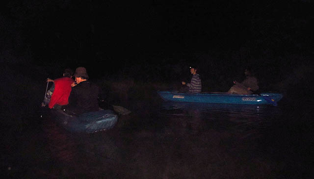 Vypluli jsme za soumraku a první úsek řeky jsme zdolávali v naprosté tmě. Baterky byly vzhledem k husté mlze skoro k ničemu a tak jsme jezy a peřejky rozeznávali podle sluchu a padlé stromy až při nárazu. Na řece Styx jich nebylo málo…