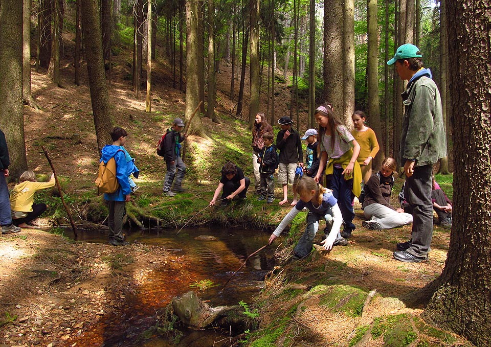 Závod v pouštění lodiček na říčce Novohradce v Toulovcových maštalích.