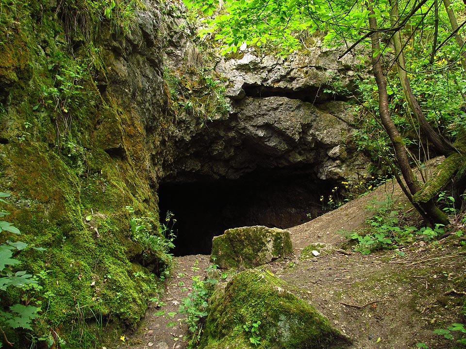 Jeden ze vchodů do spodního patra štol na Stránské skále je obrácen směrem k tramvajové smyčce.