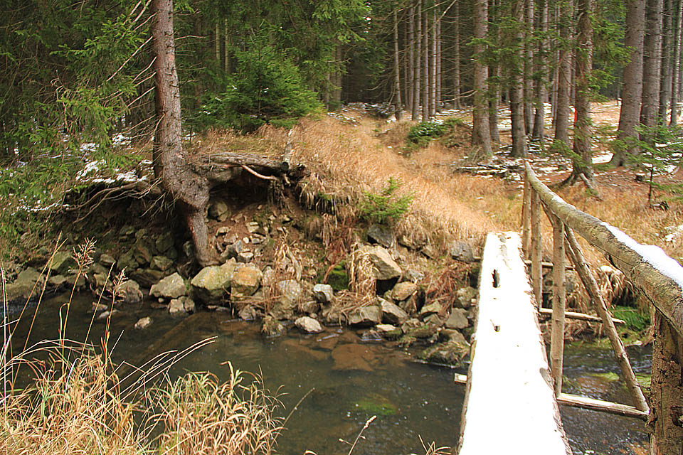 Prvním zajímavým objektem na naší cestě byly pozůstatky po 1000 mm úzkorozchodné drážce, která sloužila za války k dopravě dřeva ven z vojenského újezdu. Zde křížila po mostě řeku Klabavu.