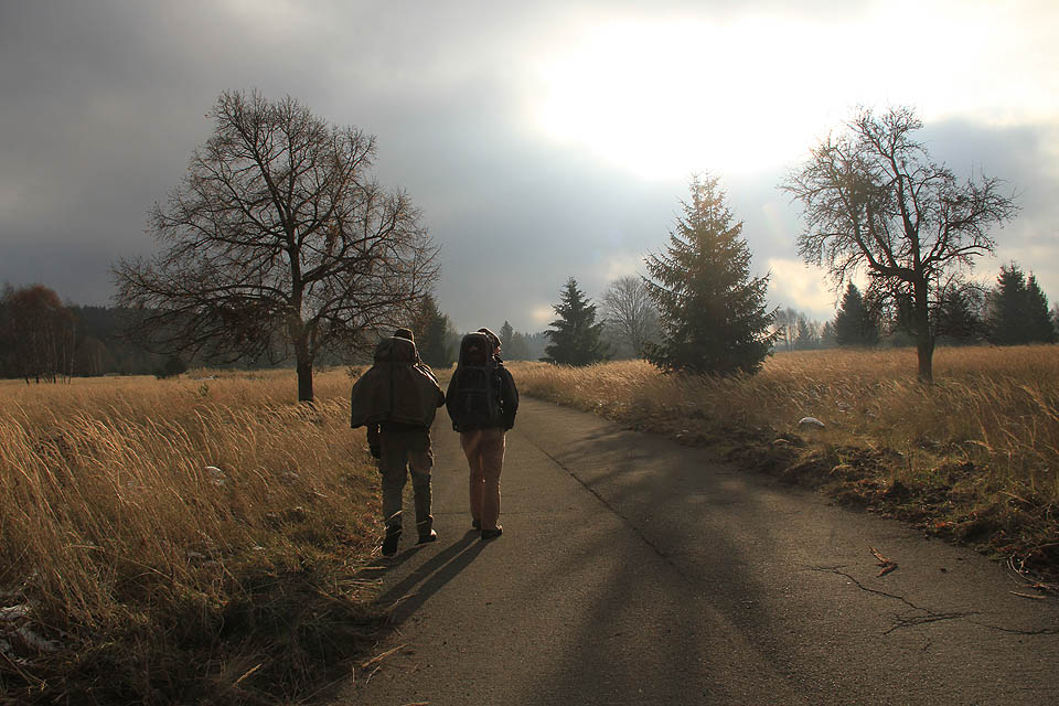 Krátké úseky absolvujeme po cestách, několikrát se však musíme bleskurychle vrhnout do křoví či stepních trav, když se za zatáčkou objeví auto.