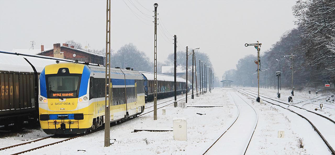 Od konce roku 2015 jezdí po mnoha letech opět polské osobní vlaky na nádraží <a href=/Tema/G%C5%82ucho%C5%82azy%20miasto%20%28%C5%BEzast%29>Głuchołazy miasto</a>. Szynobus SA137-003A na vlaku R 60846 je zachycen z jedoucího Sp 1663 při příjezdu do stanice <a href=/Tema/G%C5%82ucho%C5%82azy%20%28%C5%BEst%29>Głuchołazy</a>.