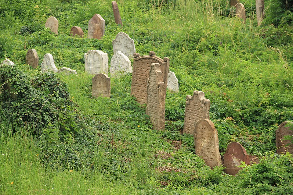 Po rušné noci, kdy některé z hostí vyhnal z louky liják a prudký vítr, který trhal stany, se ráno loučíme a míříme pěšky ku dráze. První zajímavostí na naší cestě je rozlehlý židovský hřbitov.