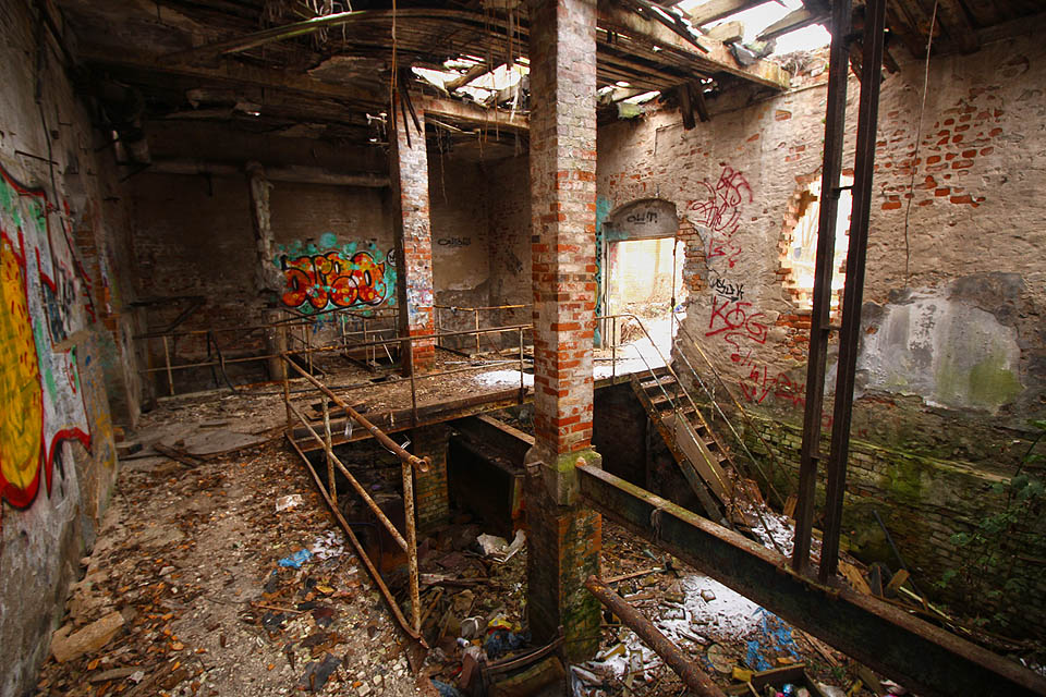 Bývalá dvouposchoďová kotelna se mění na pralesní zákoutí, kam chodí pít zvěř ke studánce (nedaleko odtud jsem spatřil přímo ve městě „lovit“ rezavou lišku).