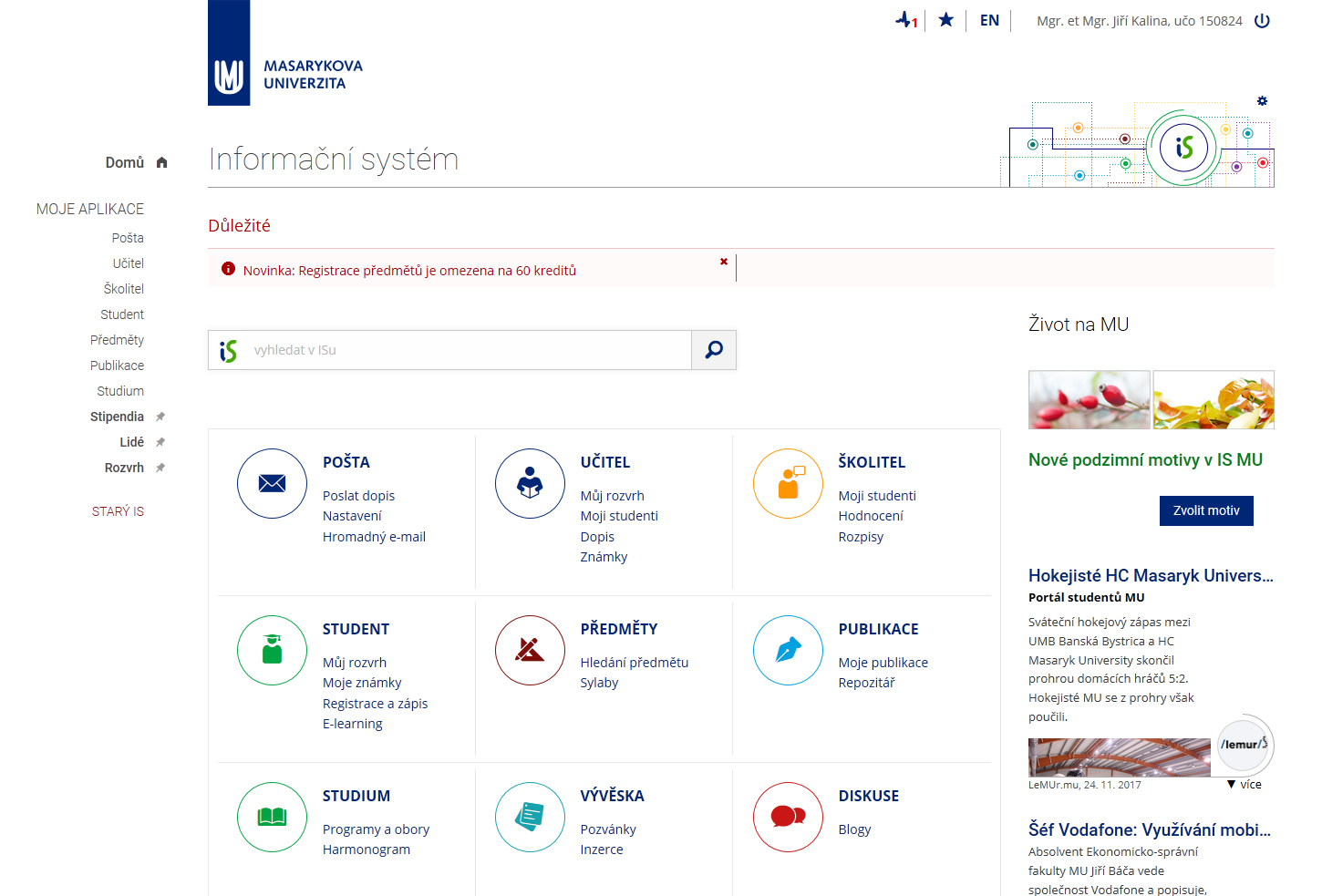 Po úspěšné obhajobě jsem se naposledy podíval do informačního systému univerzity na položku „Student“ v menu a pocítil jsem cosi jako smutek. Po 13 letech končím se studiem na <a href="/Tema/Masarykova univerzita">Masarykově univerzitě</a>, i když nadále zůstávám jejím zaměstnancem.
