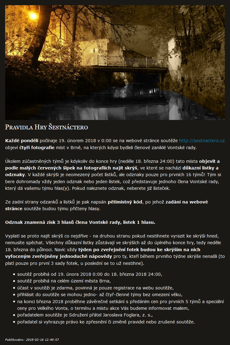 Tak vypadala pravidla prvního ročníku Stínadelského šestnáctera.