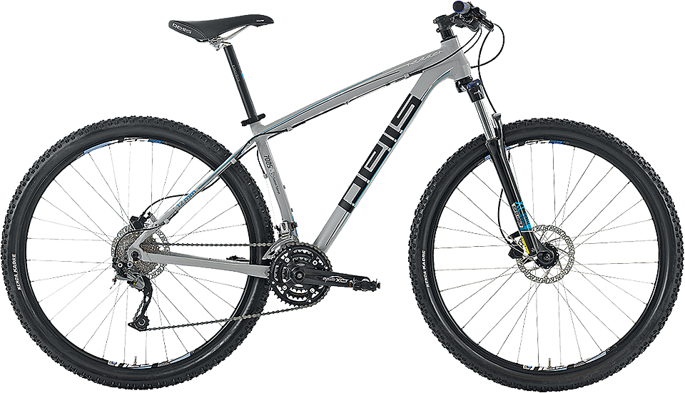 To je ono - krásně šedé kolo Pells Razzer First s předním odpružením Suntour XCM HLO, 3 × 8 rychlostmi, hydraulickými kotoučovými brzdami a přehazovačkou Alivio (přesmykač je nějaký slabší). Supertenké duralové trubky působí sice trošku jako by byly z papíru, ale jezdí se na něm (zatím) výborně.