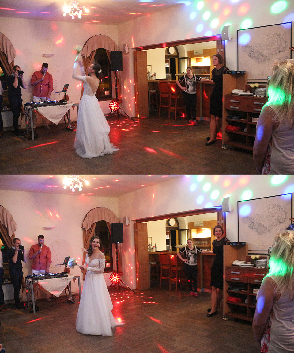 Nevěsta hází kyticí a - bohužel už si nepamatuji, která s pohledných děv ji chytila a vydá se pod čepec příště…