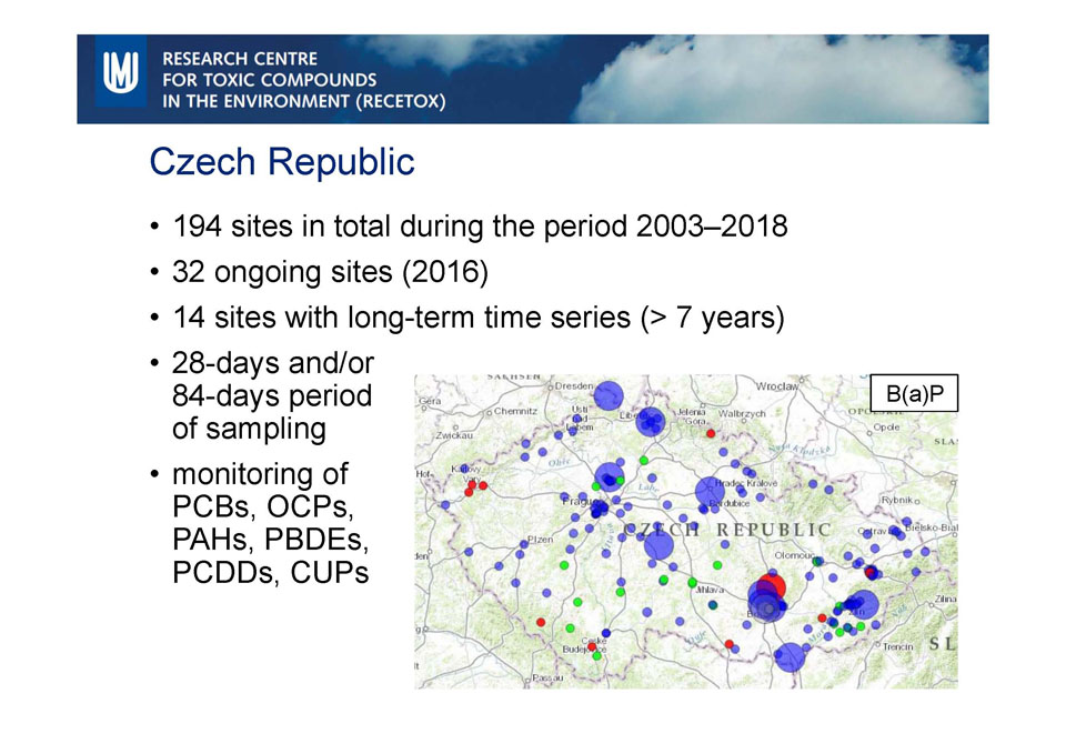 Za šestnáct let bylo ovzduší postupně vzorkováno na 194 českých lokalitách.