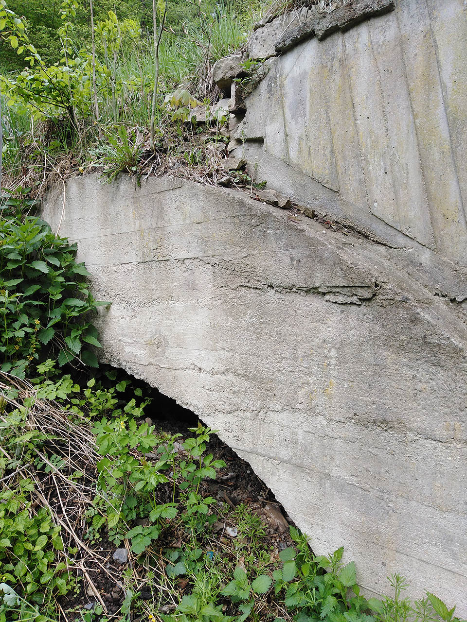 A konečně se na nás usmálo štěstí. Tudy ústil náhon zpět do řeky. Jasná obetonovaná klenba ze žlutého kamene je sice zasypaná, ale najít vstup je pro nás teď už hračkou. O velkolepém tunelu, do kterého jsme úspěšně pronikli, se dočtete v některém z dalších příspěvků!