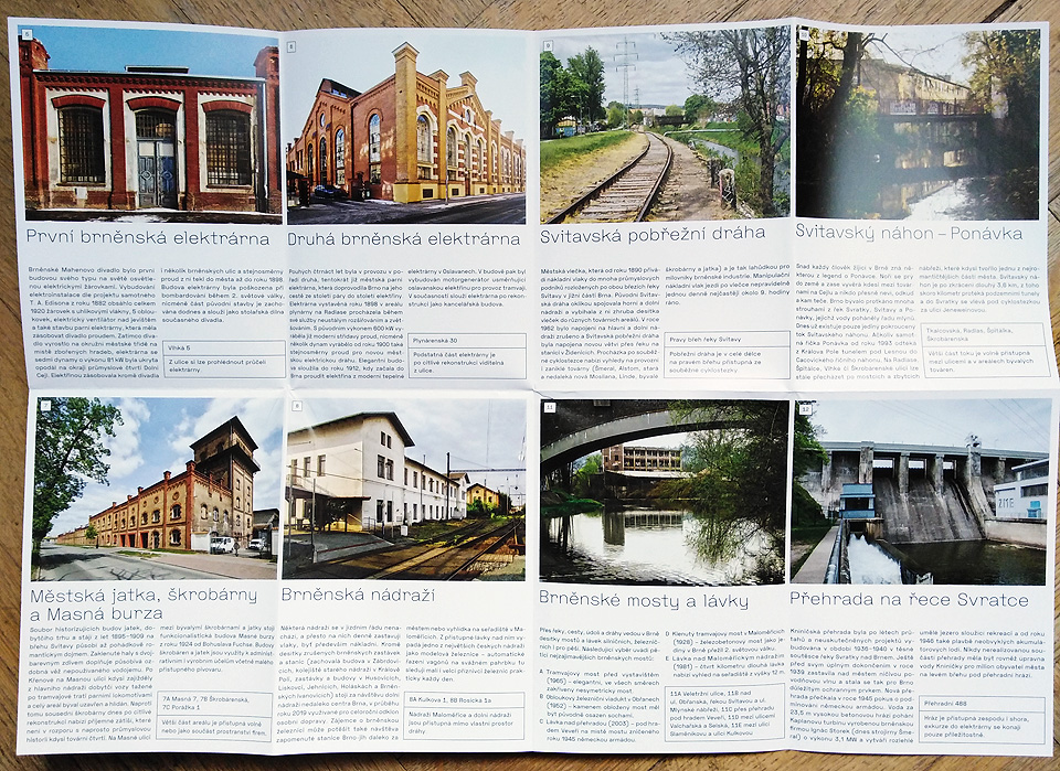 Starší i zcela nové fotky tvoří zajímavou mozaiku indsutriálních zákoutí v brně. Některá témata se týkají celých souborů staveb (nádraží, náhony, mosty aj.).