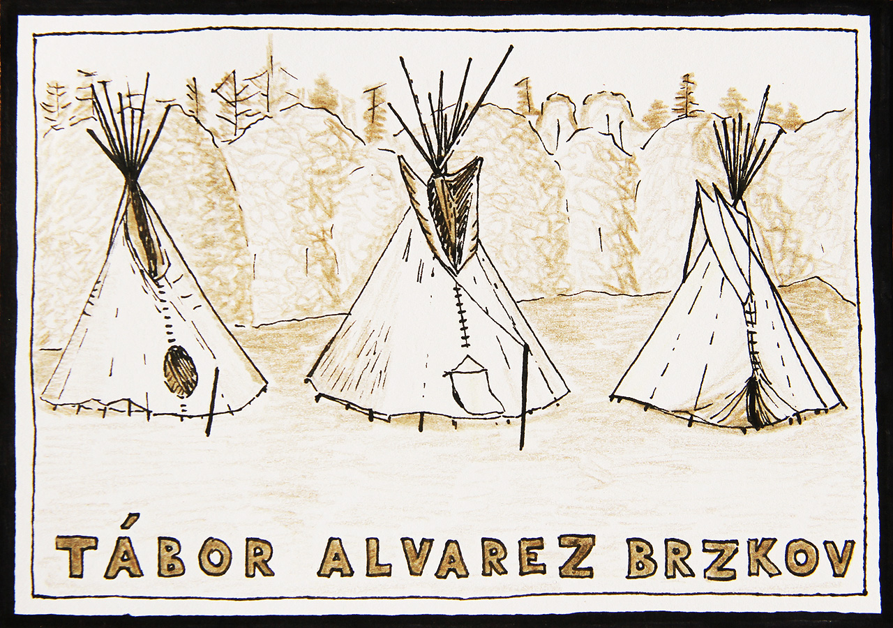 Doubravce jsem poslal ručně malovanou pohlednici. Netušil jsem, tehdy, že je to asi naposledy, kdy na ní budu moci zachytit vysoké stromy vzadu za potokem. Následujícího roku už vinou sucha a kůrovce zmizely.