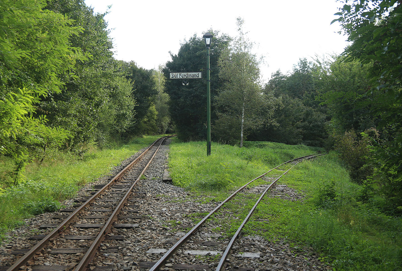 Úzkokolejka věrně kopíruje bývalou vlečku, zde včetně odbočky k dolu Ferdinand u Babic.