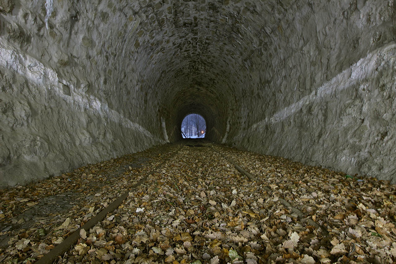 Problém nastal s přenocováním. Ubytovat jsme se nemohli při sebelepší vůli, a tak jsme začali přemýšlet, kam na noc složit hlavu, když všude leží sníh. Nakonec jsem si vzpomněl na <a href="/Tema/Železniční trať Krásný Jez – Nové Sedlo u Lokte">zrušenou trať z Horního Slavkova do Lokte</a> a hlavně opuštěný <a href="/Tema/Loketský tunel I">Loketský tunel č. I</a>. Vlaky tu už dlouho nejezdí, za to je tunel plný měkkého a suchého listí.