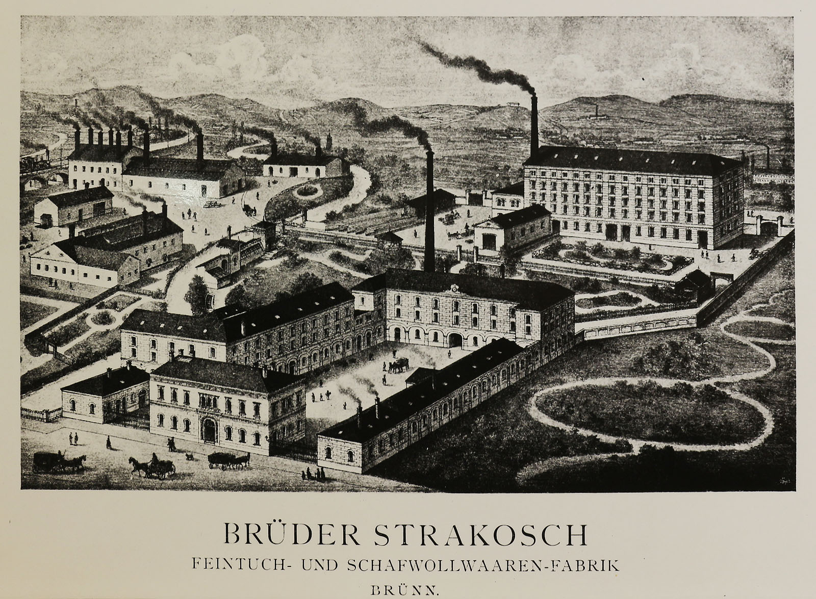 Největší záhada, kterou jsem si z archivu odnesl, spočívá na následující grafice. Jde o značně nepřesnou podobu továrny Brüder Strakosch, později Mosilany při pohledu od Křenové ulice, která vyšla už v roce 1848 v knize Grossindustrie Österreichs. <a href="/Tema/Svitavský náhon">Svitavský náhon</a> je na ní zakreslen velmi nepřesně, <a href="/tema/Ponávka">Ponávku</a> autor vynechal úplně, ale už se na ní zobrazuje <a href="/Tema/Železniční trať Brno – Česká Třebová">trať do Třebové</a>, která musela být žhavou novinkou. O to víc překvapí kolej i s vozem v levé horní části snímku. Šlo snad o úplně první vlečku v Brně? Nebo tovární úzkokolejku o půl století dříve, než došlo k jejich skutečnému rozmachu? Nebo autor prostě do grafiky zaznačil v blétě vyježděné koleje od vozu? Odpověď se mně dosud nepodařilo najít…