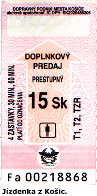 Jízdenka na rychlotramvaj v Košicích.