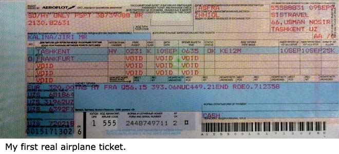 Moje první opravdová letenka.