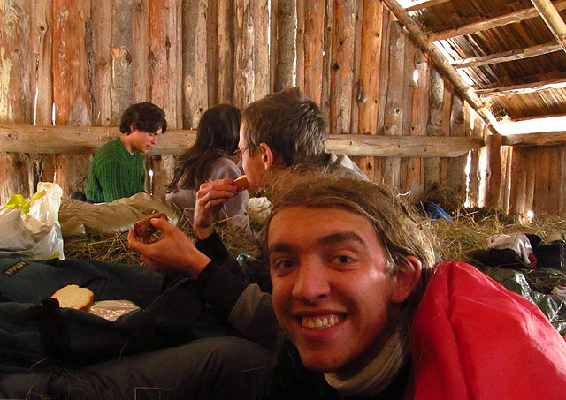 Vyspaní do růžova na hromadě sena.