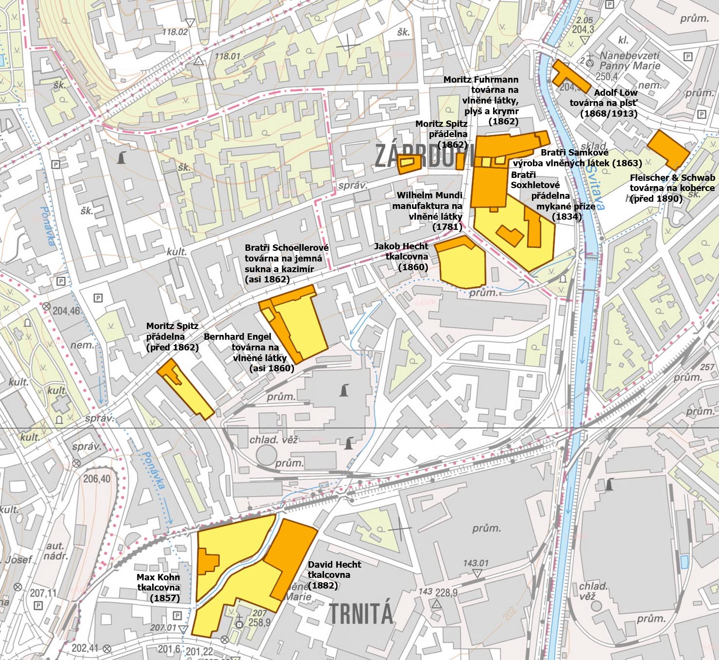 Z předměstí obehnaného zahradami se během dalšího sta let stala hustě zastavěná městská čtvrť Zábrdovice, ve které by jen málokdo hledal okrasné zahrady a mlýny z roku 1800 nebo bahnité nivy s roztroušenými hospodářstvími přeťaté předsunutými palisádami městského opevnění z roku 1700.