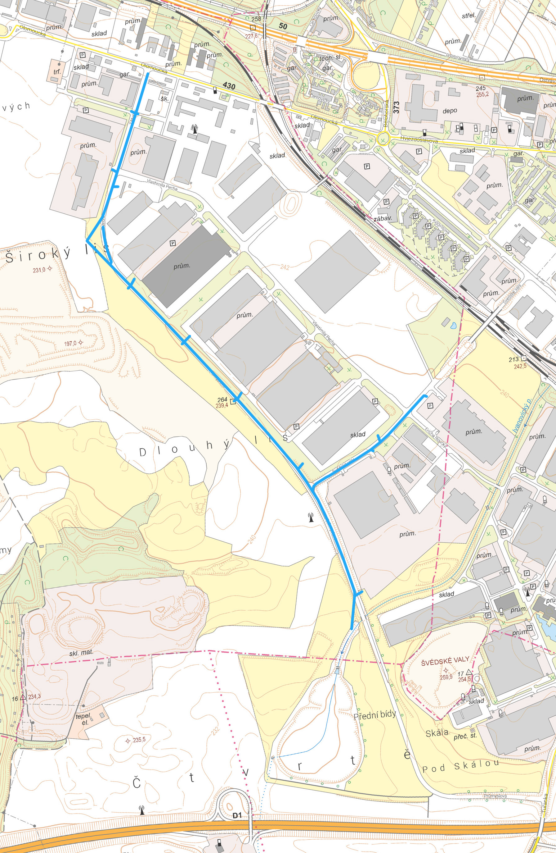 Na mapce Černovické terasy je stoka F35d vyznačena modrou barvou včetně odboček: té největší pod ulici Švédské valy k severovýchodu, i těch menších ke vpustím z prostoru ulic Průmyslové a Těžební.