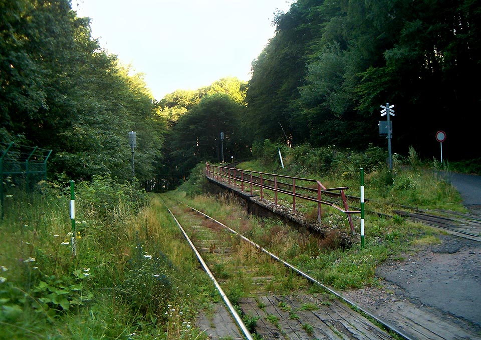 Úvraťový vjezd do stanice. Zespodu od zastávky <a href=/Tema/St%C5%99eln%C3%A1%20v%20Kru%C5%A1n%C3%BDch%20hor%C3%A1ch%20%28%C5%BEzast%29>Střelná v Krušných horách</a> a dále nahoru k zastávce <a href=/Tema/Mikulov%20v%20Kru%C5%A1n%C3%BDch%20hor%C3%A1ch%20%28%C5%BEzast%29>Mikulov v Krušných Horách</a>.