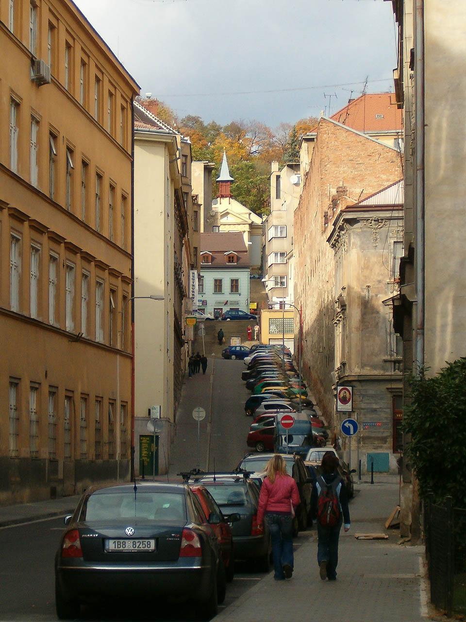 V roce 2005 se už nad zbytky domu U sedmi švábů stahovaly mraky. Do Leitnerovy ulice byl obrácen dlouhou cihlovou zdí bez oken, která dvědčila o tom, že zde dům stál dříve než ulice vůbec vznikla. Na fotografii vysoká zeď za dopravní značkou zákaz vjezdu a sluncem ozářený štít.