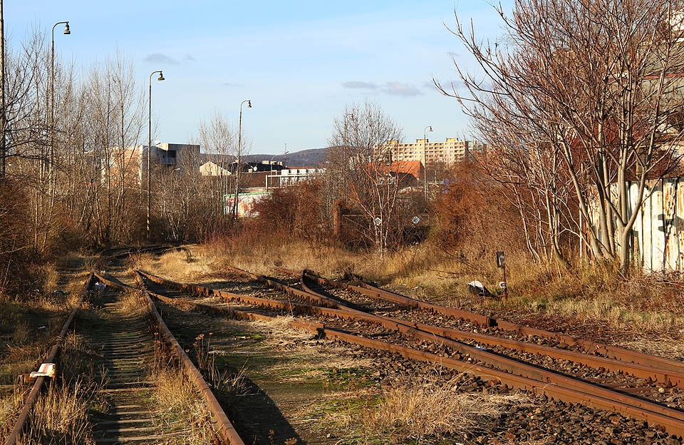 Ačkoliv se po sousední silnici, estakádách, na mostě i dálničním tunelem řítí tisíce aut denně, na bývalém nádraží je klid. Po kolejích občas proběhne zajíc, opodál vaří v plechovce polévku bezdomovci a výjímečně tu potkáte i sběrače kovů. V popředí výkolejka VkTe1 na <a href=/Tema/Vle%C4%8Dka%20Brno-Kr%C3%A1lovo%20Pole%20-%20tepl%C3%A1rna>vlečce do teplárny</a>.