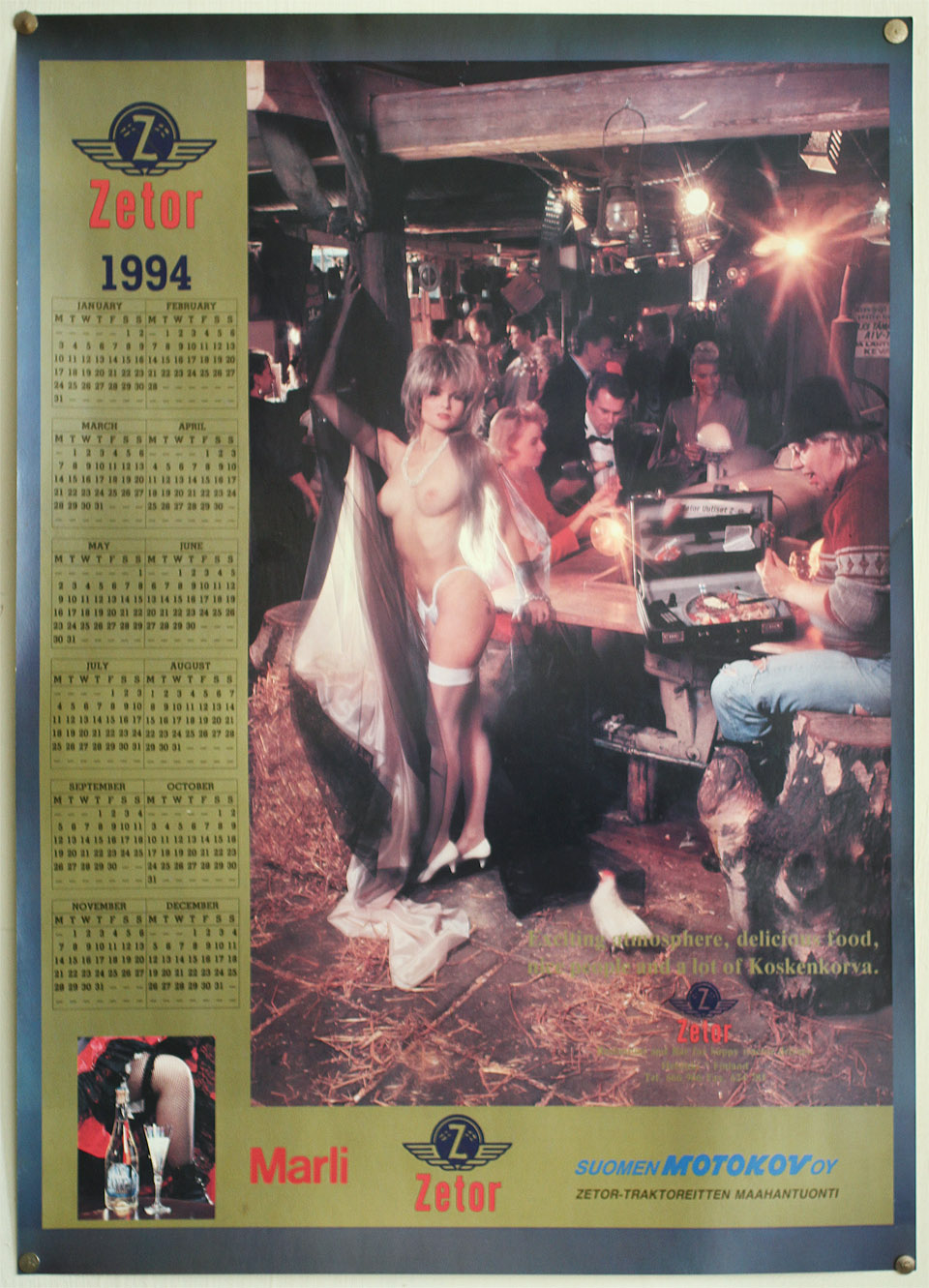 Celkově je tu víc místa pro nejrůznější bizarní projevy. Jako třeba finský kalendář restaurace Zetor v Helsinkách (kterou jsme <a href="http://jza.smerem.cz/index.php?stranka=podniky.php&podnik=2018EFI&cisloclanku=#Podniky/2018EFI/2018efi_101.jpg">navštívili</a> loni) s nahou dívkou, jídlem v kufru, slepicí a hromadou sena.