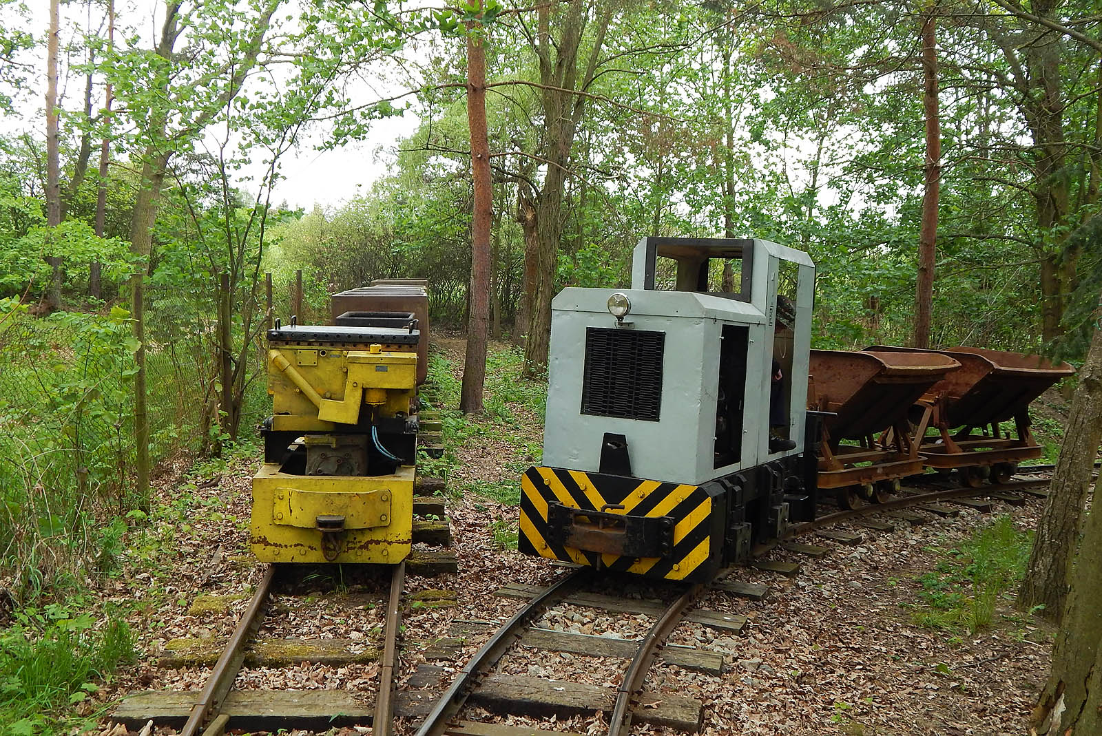 Vlevo lokomotiva č. 9 - akumulátorová typu ALD2, která do Plzence přibyla v roce 2013 z Armaturky Dýšina. Vpravo lokomotiva č. 1 typu MD2b zvaná Šedivka pochází ze 30. až 40. let 20. století a její výrobu má na svědomí německá lokomotivka Orenstein & Koppel. Do plzence se dostala v roce 1994 z cihelny v Blovicích.