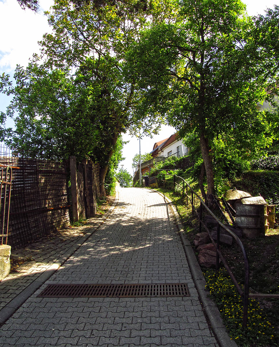 Tady už nezbývá než vystoupat po strmém chodníku na terasu o úroveň výše. Tady už nezbývá než vystoupat po strmém chodníku na terasu o úroveň výše.