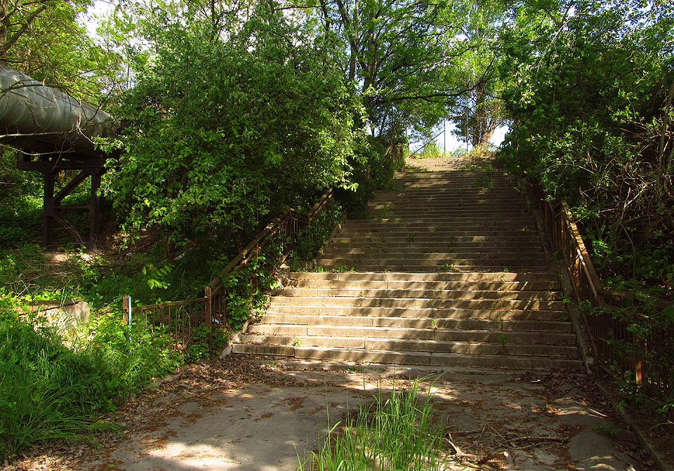 Velkolepé schodiště již desítky let trpí osamělostí a prázdnotou. Nikdo je neudržuje a žulové stupně pomalu zapadávají listím.