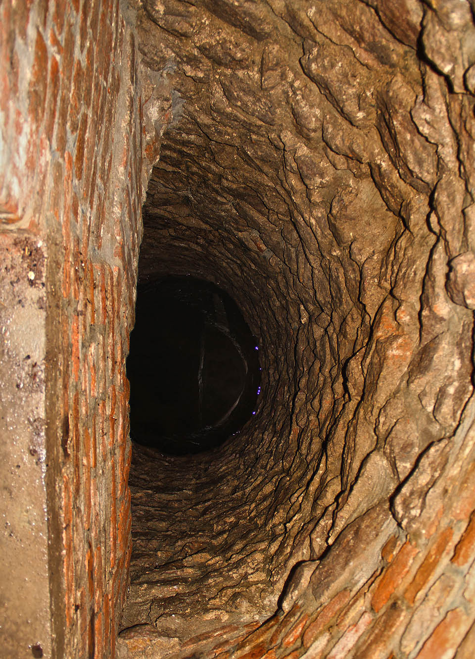 Součástí sklepního systému je i částečně překlenutá studna s nehybnou hladinou temné vody.