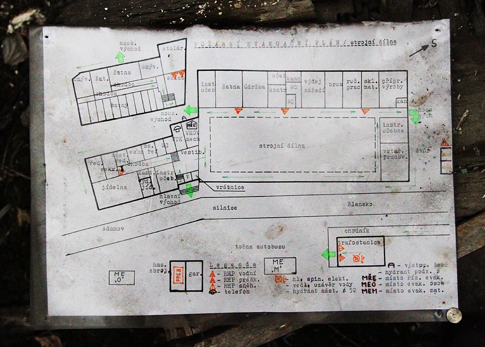 Plánek západní, nepřístupné a provozní části areálu učiliště.