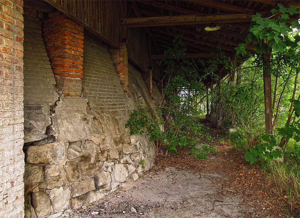 Zadní strana vápenky postupně splývá s bujnou přírodou.