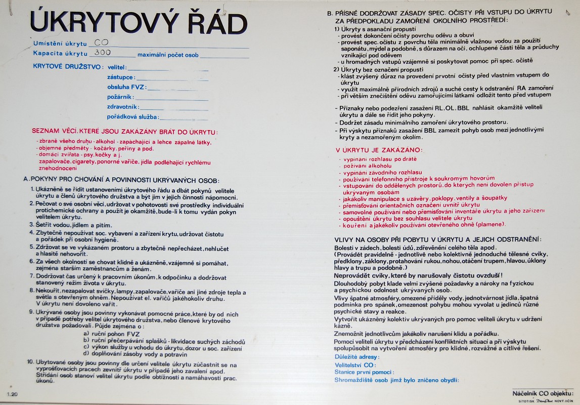 Úkrytový řád mimo jiné nařizuje neprovádět cviky, které by narušovaly čistotu ovzduší!