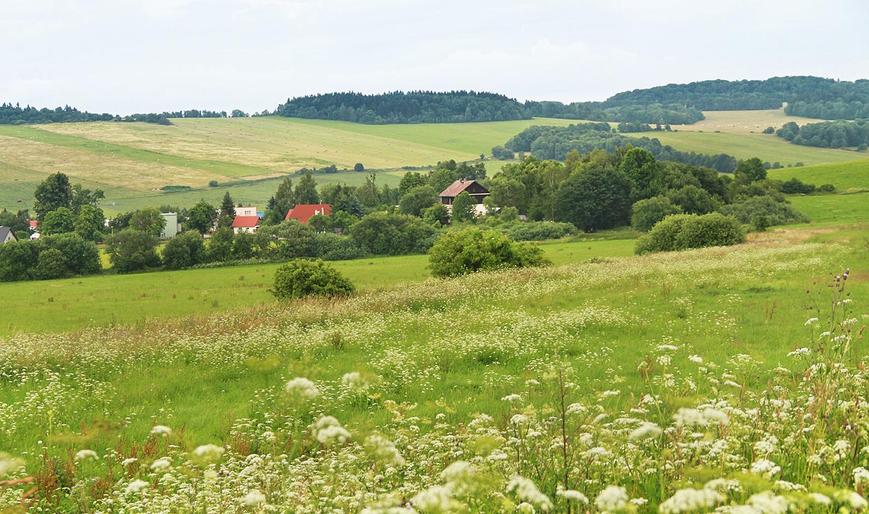 Pozůstatek po táhlém oblouku trati nad Verneřicemi je na pastvinách stále vyznačen prstencem keřů a dobře znatelnou mezí. V dálce vykukuje mezi stromy štít kdysi koncové stanice.