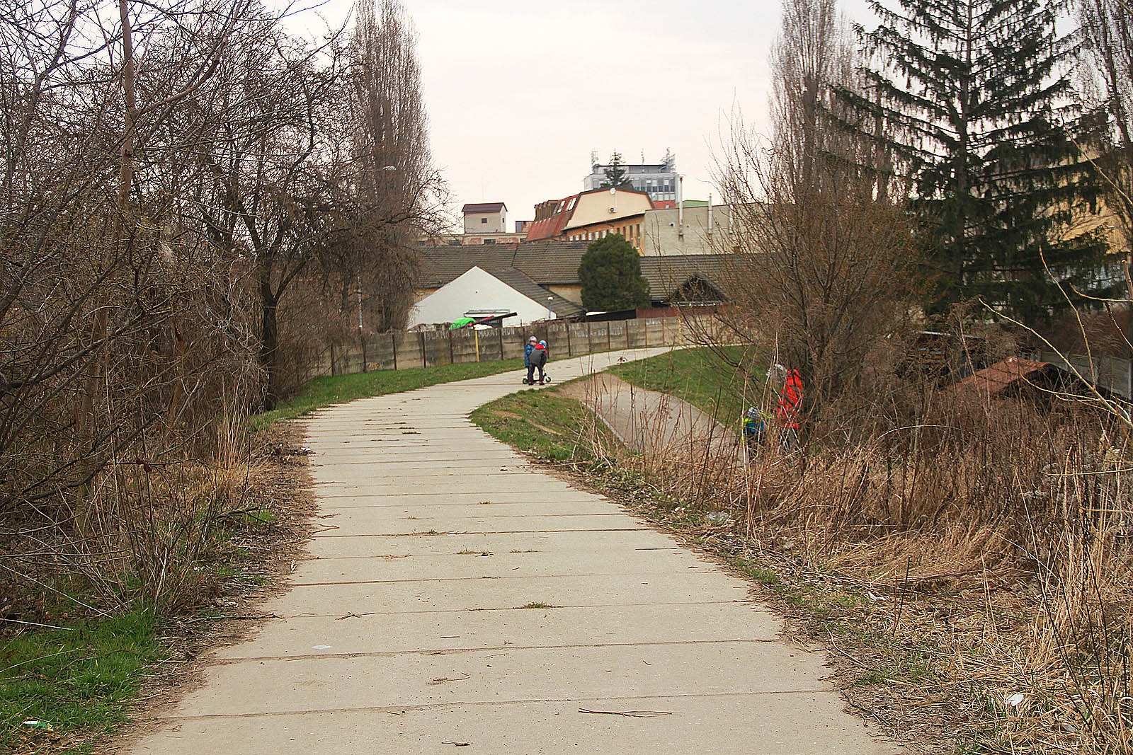 Brzo na jaře je lepší výhled přes odlistěné stromy a keře podél bývalé vlečky.