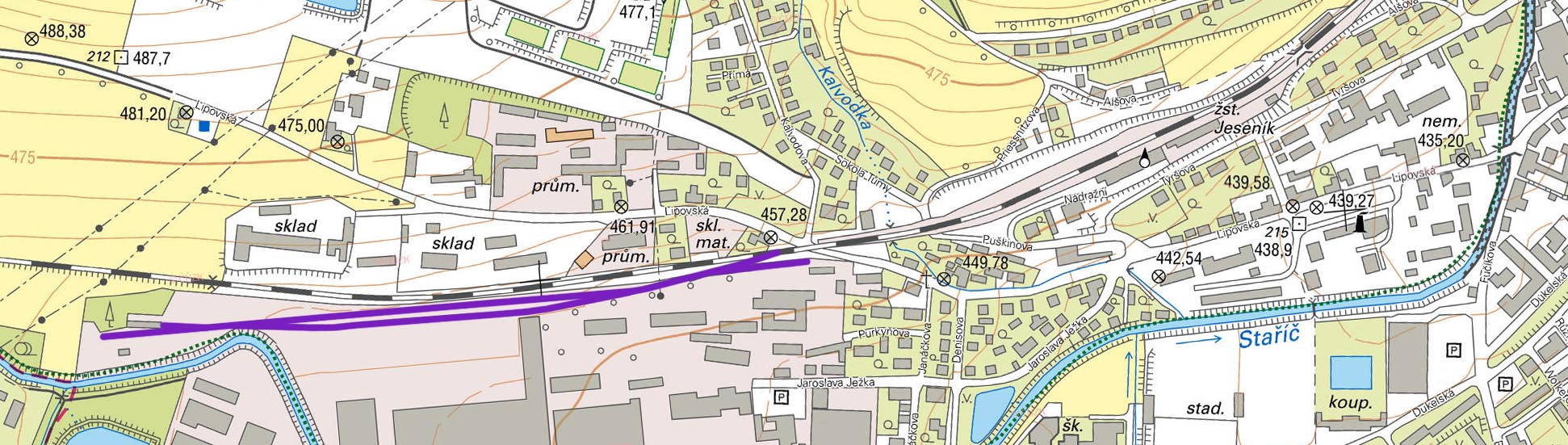 Vlečka do společnosti Vítkovice Hard odbočuje ze západního zhlaví stanice Jeseník.