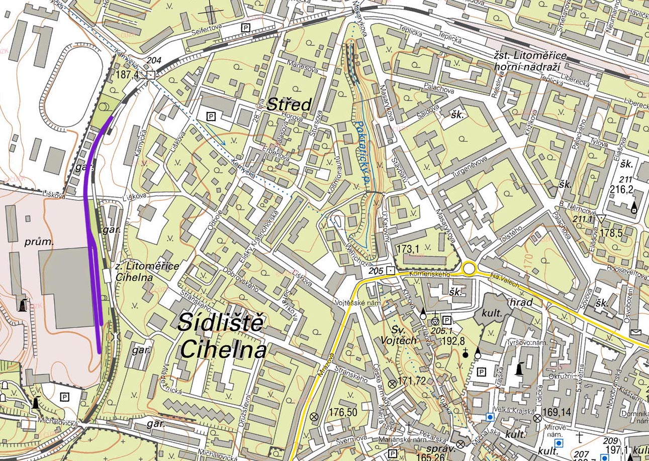 Nová vlečka na místě vlečky do překladiště disponovala pouhou dvojicí rovnoběžných kolejí.