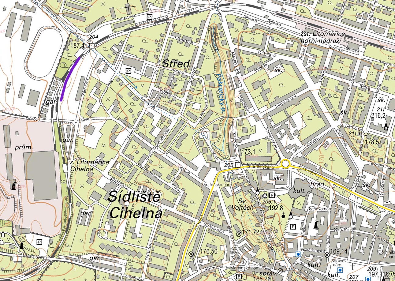 Vlečka do stavebnin v Litoměřicích se skládala z jediné kusé koleje.