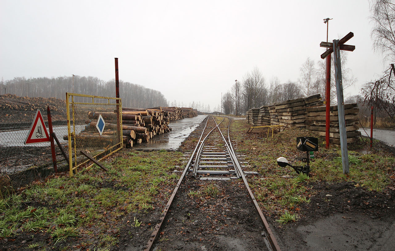 V dálce je vidět zarážedlo pravé koleje, která se původně připojovala zpět k levé koleji, dnes však končí slepě. V dálce je vidět zarážedlo pravé koleje, která se původně připojovala zpět k levé koleji, dnes však končí slepě.