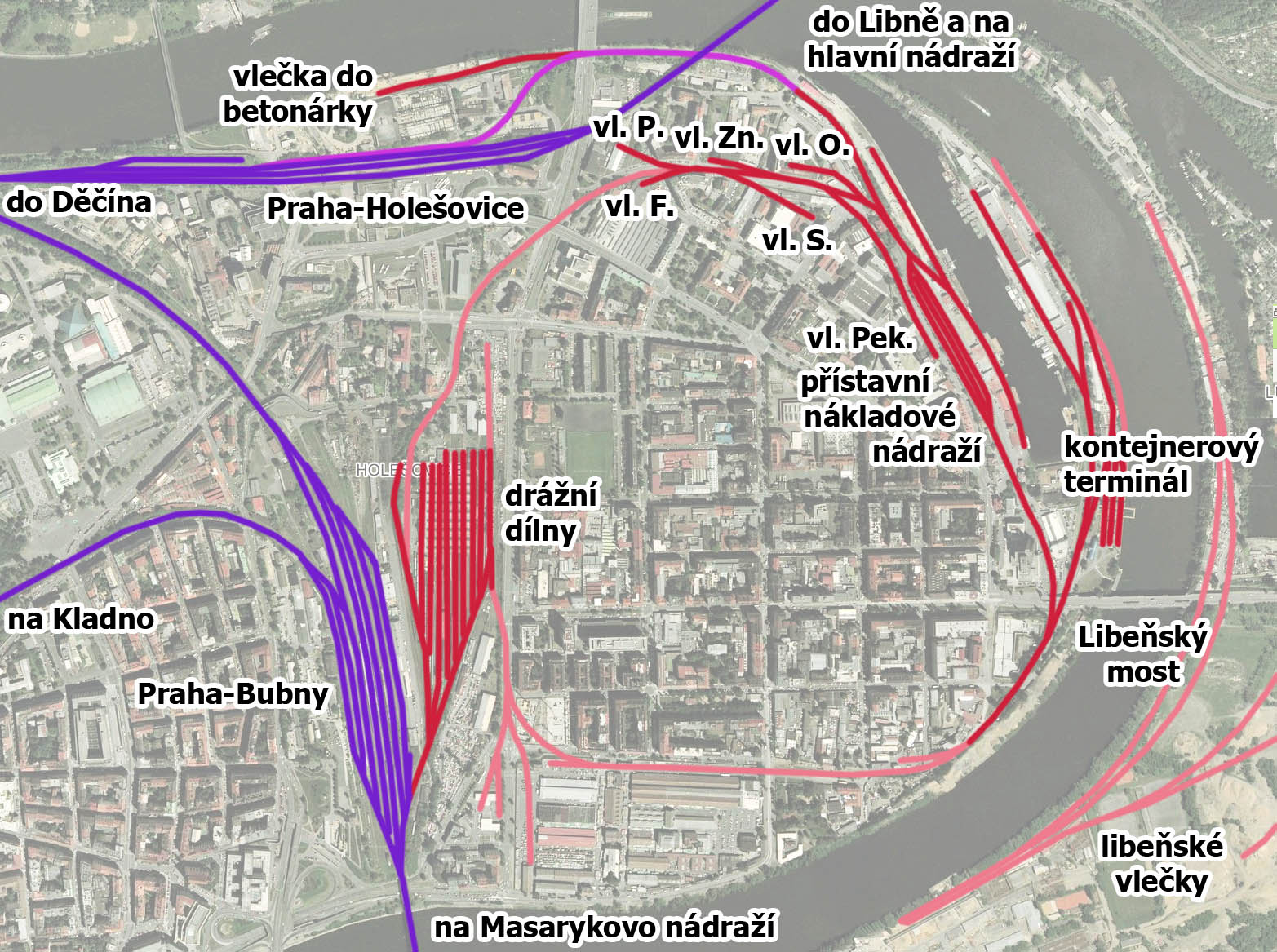 Plánek vleček napojených na Holešovickou přístavní dráhu se zkratkami vleček v Jankovcově ulici:
vl. P. = vlečka do Pergamenky
vl. Zn. = vlečka do společnosti Dopravní značení (SUPRO)
vl. O. = vlečka do Čistící stanice osiv
vl. F. = vlečka do Ferony
vl. S. = vlečka do areálu Správy spojů
vl. Pek = vlečka do Pražských pekáren a mlýnů Plánek vleček napojených na Holešovickou přístavní dráhu se zkratkami vleček v Jankovcově ulici:
vl. P. = vlečka do Pergamenky
vl. Zn. = vlečka do společnosti Dopravní značení (SUPRO)
vl. O. = vlečka do Čistící stanice osiv
vl. F. = vlečka do Ferony
vl. S. = vlečka do areálu Správy spojů
vl. Pek = vlečka do Pražských pekáren a mlýnů