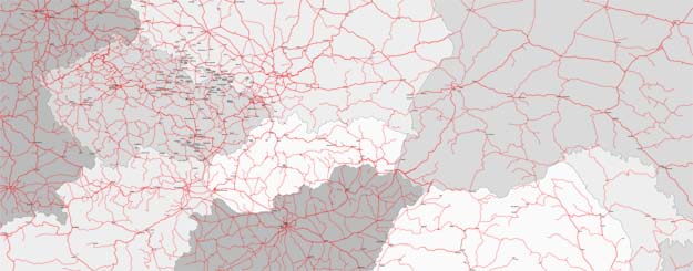 Železniční mapa Evropy
